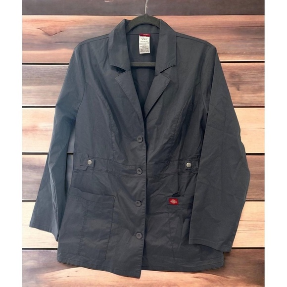 Dickies Womens M Dark Gray Workwear Blazer Button Up Canvas Notched Lapel - Picture 3 of 6